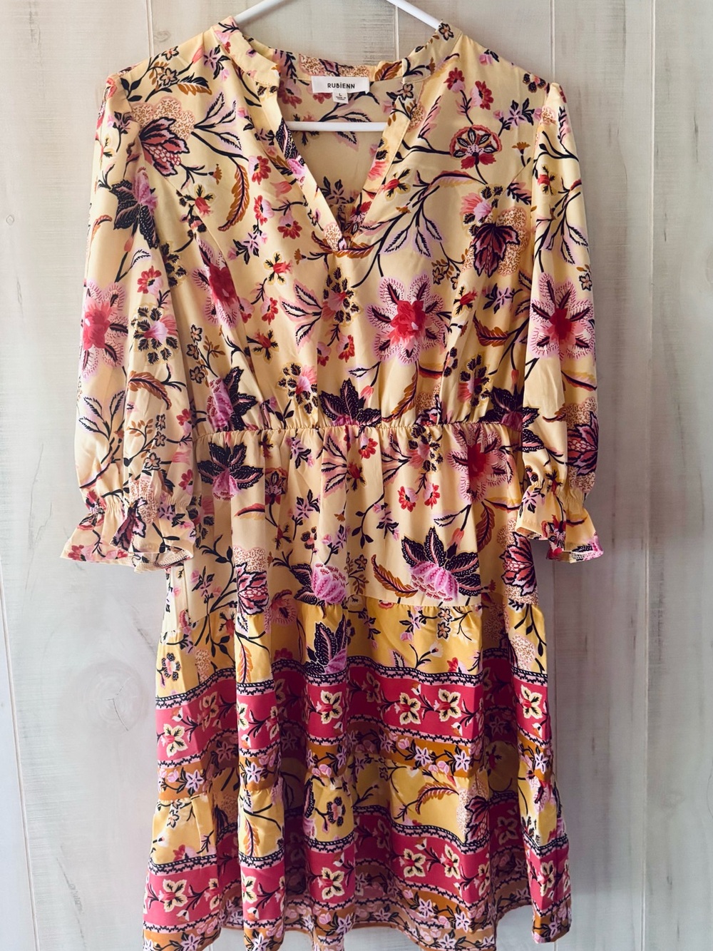 Rubien Floral V-Neck Yellow Boho Dress